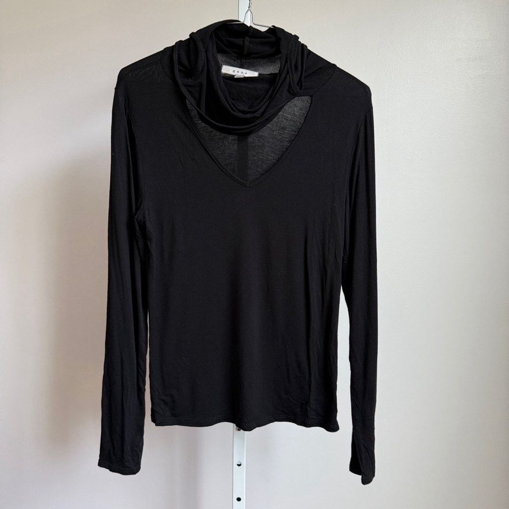 Gaze Rayon Spandex Moody Witchy Office Siren Cutout Cowl Neck Top M Black
